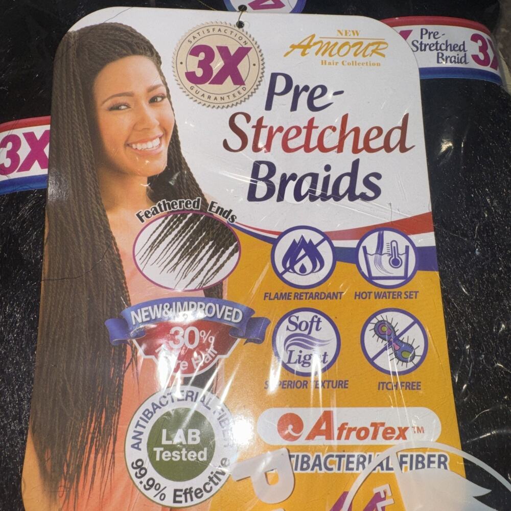 AfroTex 3X Pre-Stretched Braids synthetic hair extensions in color 1B